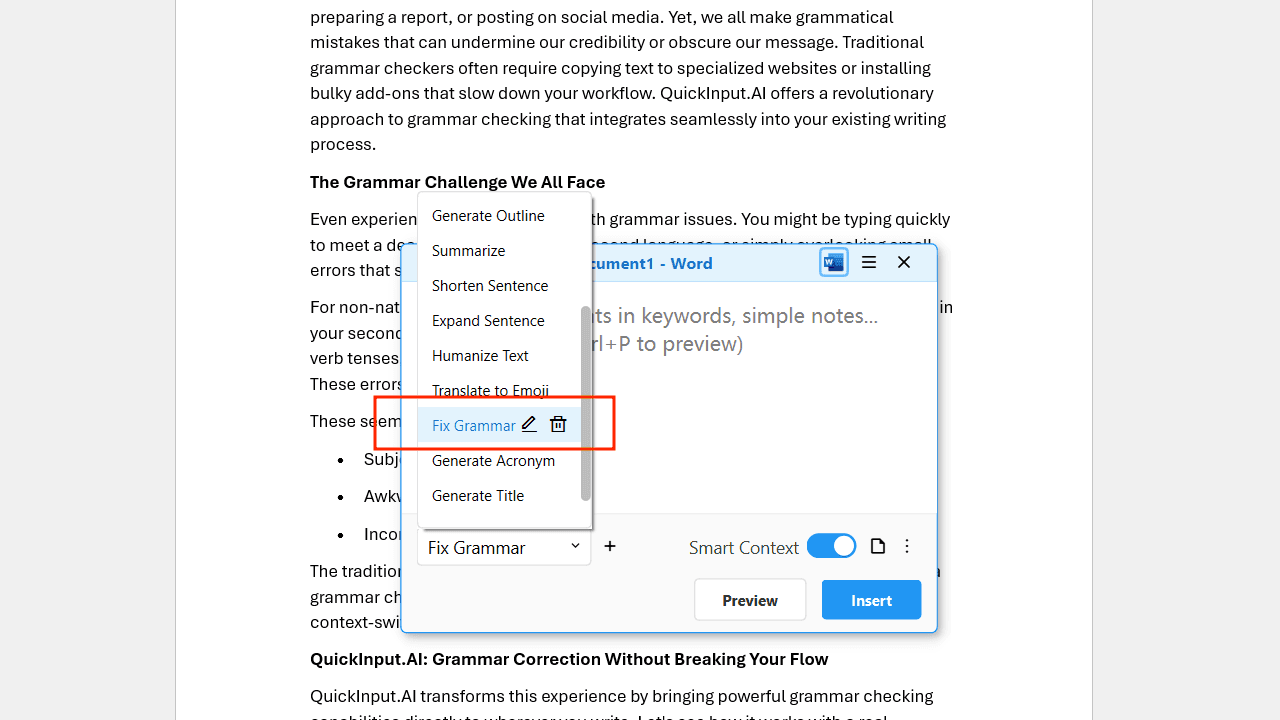 Check and Fix Grammar Instantly with QuickInput.AI